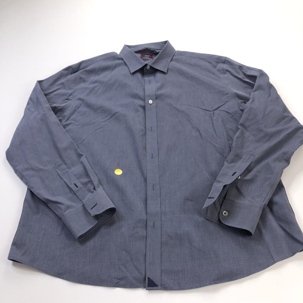 UNTUCKit Wrinkle Free 18.5/37 100% Cotton Long Sleeve Cotton Dress Shirt Blue